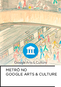  Ilustração. Estação da sé por Diana Danon com logo do Google Arts & Culture. Abaixo, “METRÔ NO GOOGLE ARTS & CULTURE”.