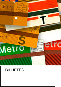 Ilustração. Bilhetes de metrô espalhados. Abaixo “BILHETES”.
