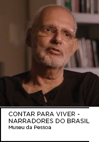 Imagem de Gilberto Dimentein captada do vídeo CONTAR PARA VIVER - Narradores do Brasil que faz parte de exposição do Museu da Pessoa. Abaixo “MUSEU DA PESSOA contar para viver - narradores do Brasil”.