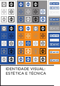 Reunião de assinaturas institucionais do Metrô em todas a suas variações. Abaixo “IDENTIDADE VISUAL: ESTÉTICA E TÉCNICA”.